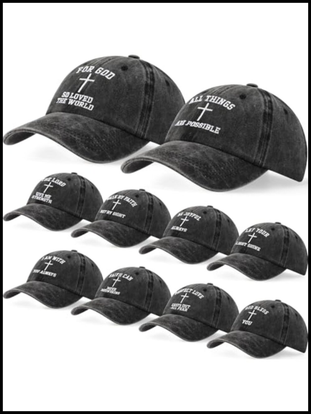 10 Pc Cotton Cross Baseball Caps Adjustable Christian Hats